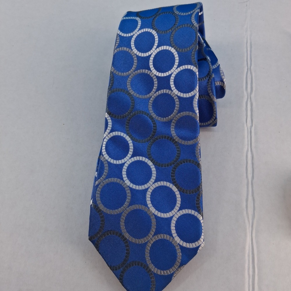 Michael Kors Tie Mens OS Blue Geometric Circle 100% Silk Classic Woven Business